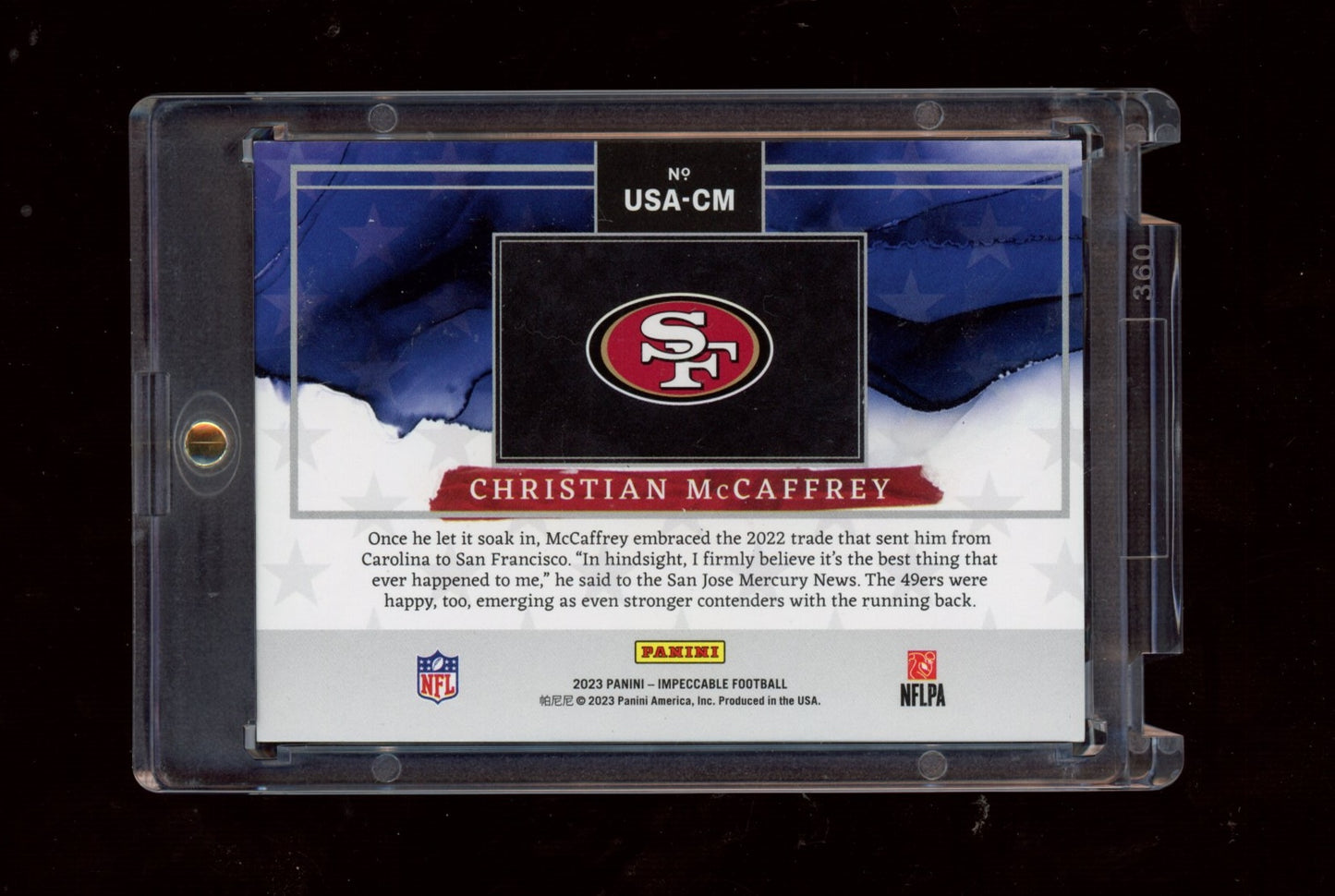 2021 Panini Impeccable #USA-CM Christian McCaffrey Silver USA Flag #/20