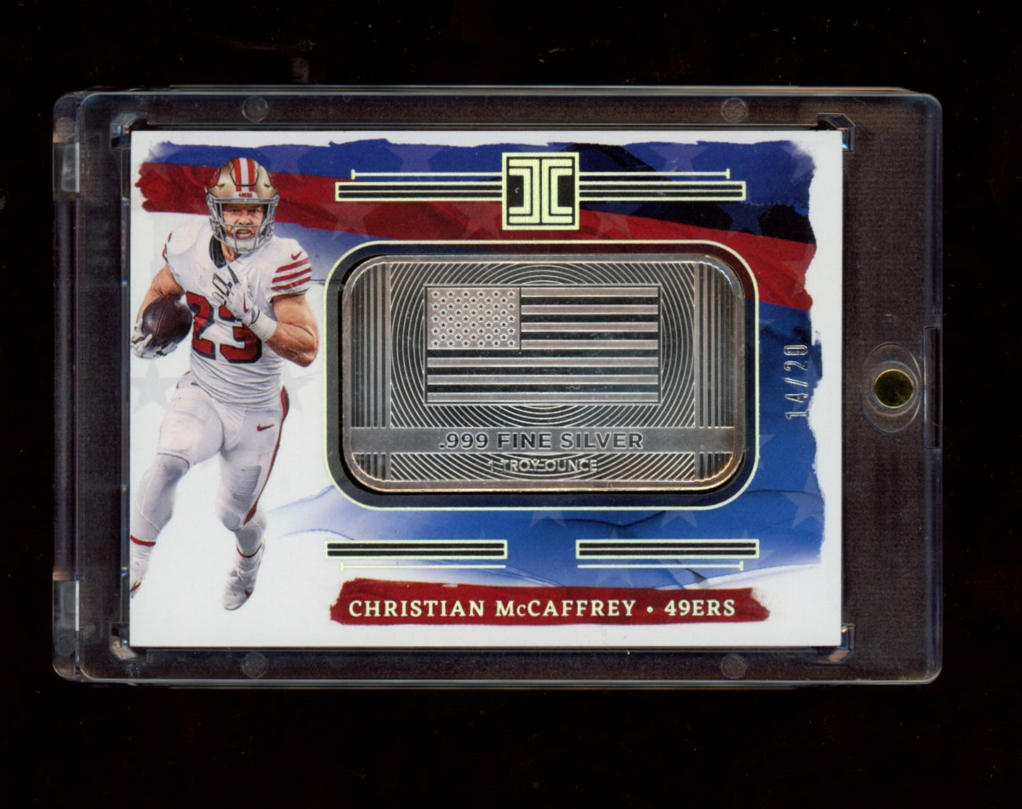 2021 Panini Impeccable #USA-CM Christian McCaffrey Silver USA Flag #/20