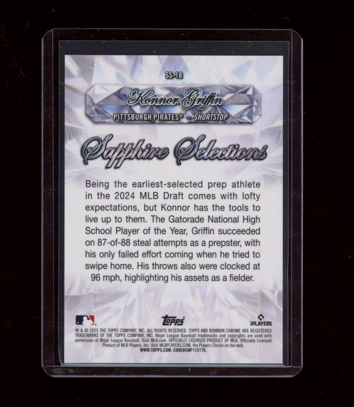 2025 Bowman Chrome Sapphire Edition #SS-18 Konnor Griffin Sapphire Selections
