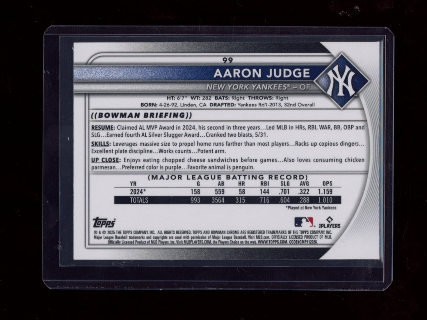 2025 Bowman Chrome Sapphire Edition #99 Aaron Judge Yellow Sapphire #/75