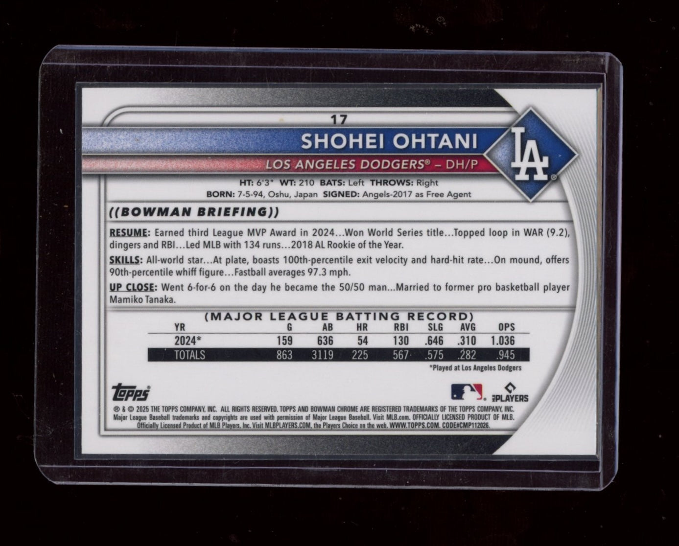 2025 Bowman Chrome #17 Shohei Ohtani Fuchsia #/299