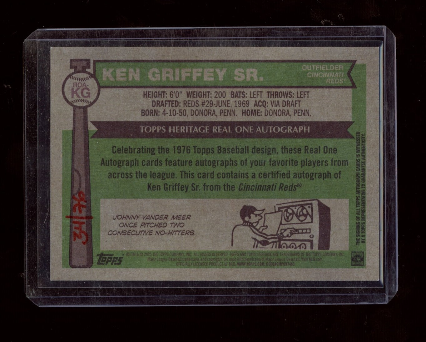 2025 Topps Heritage #ROA-KG Ken Griffey Red Ink Auto #/76