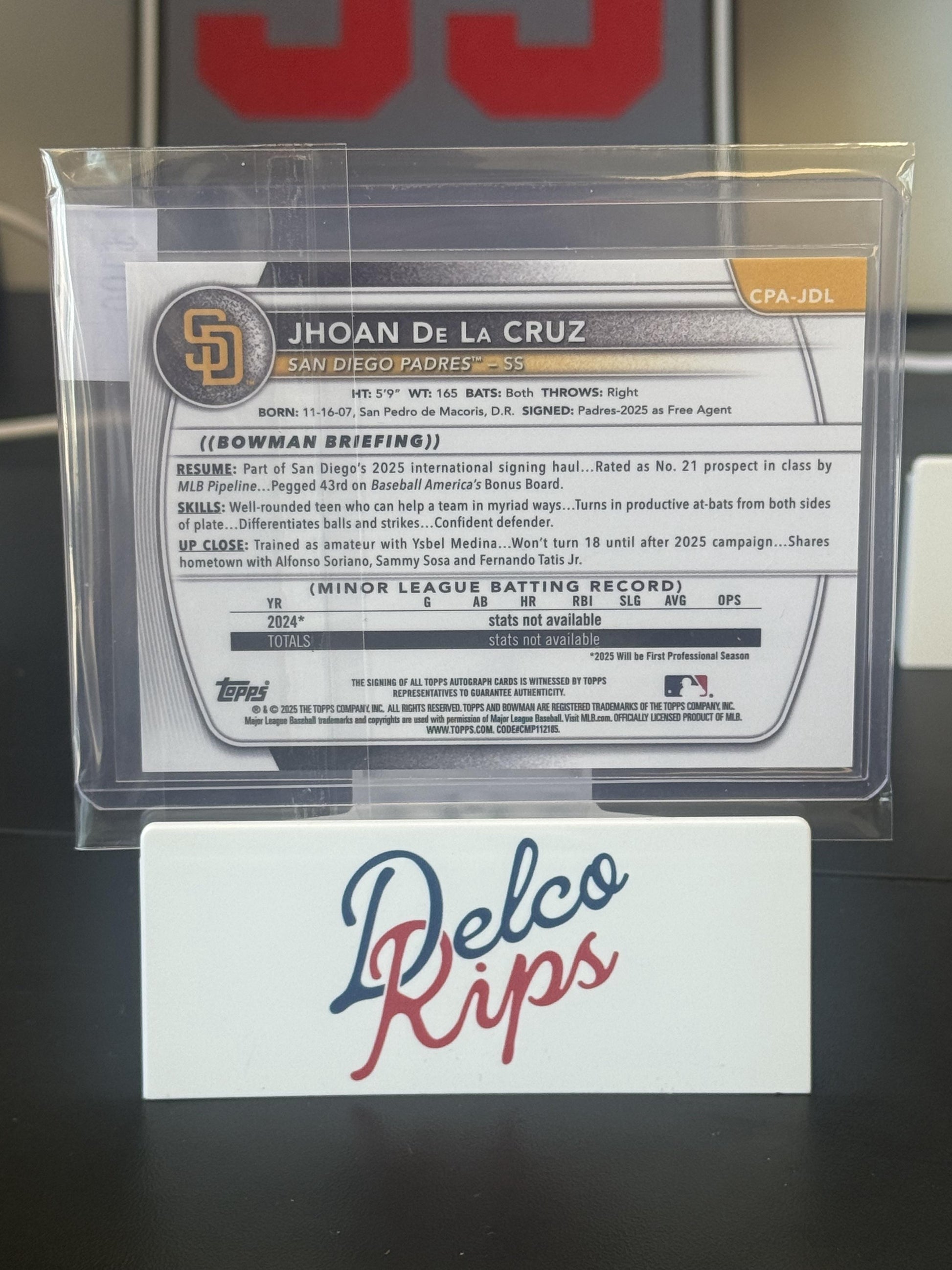2025 Bowman Chrome #CPA-JDL Jhoan De La Cruz Prospect Autographs Black & White