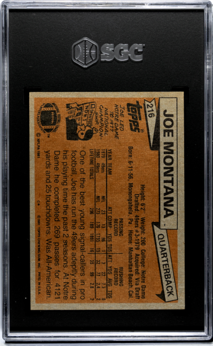1981 Topps #216 Joe Montana SGC 6