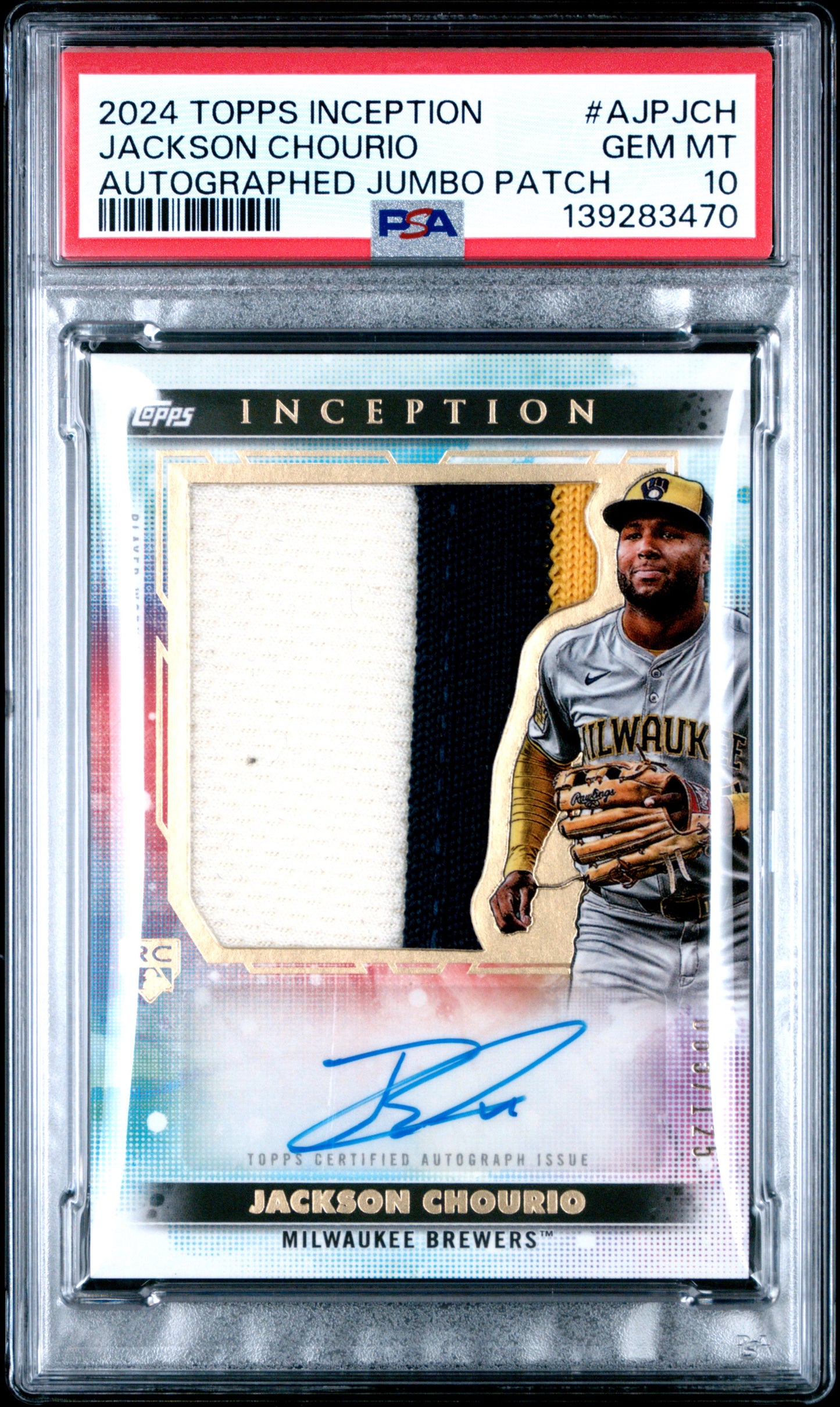 2024 Topps Inception Autographed Jumbo Patch #AJPJCH Jackson Chourio PSA 10