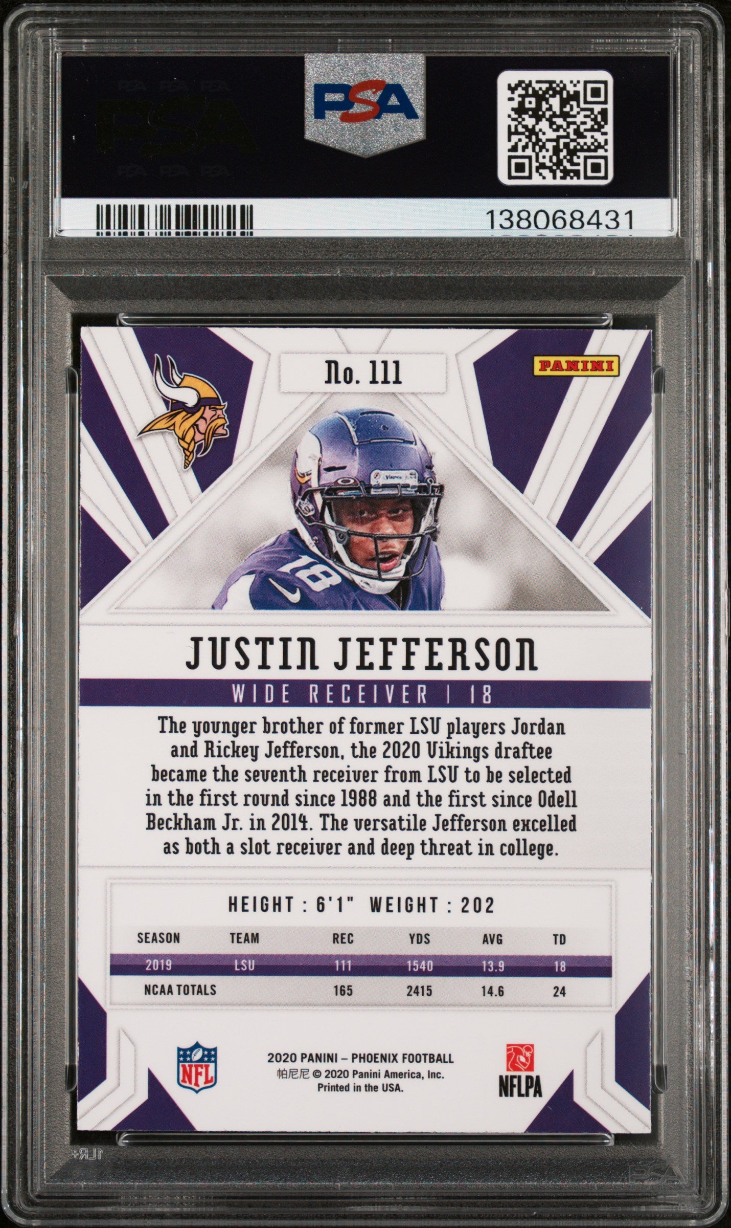2020 Panini Phoenix #111 Justin Jefferson Fire Burst PSA 10
