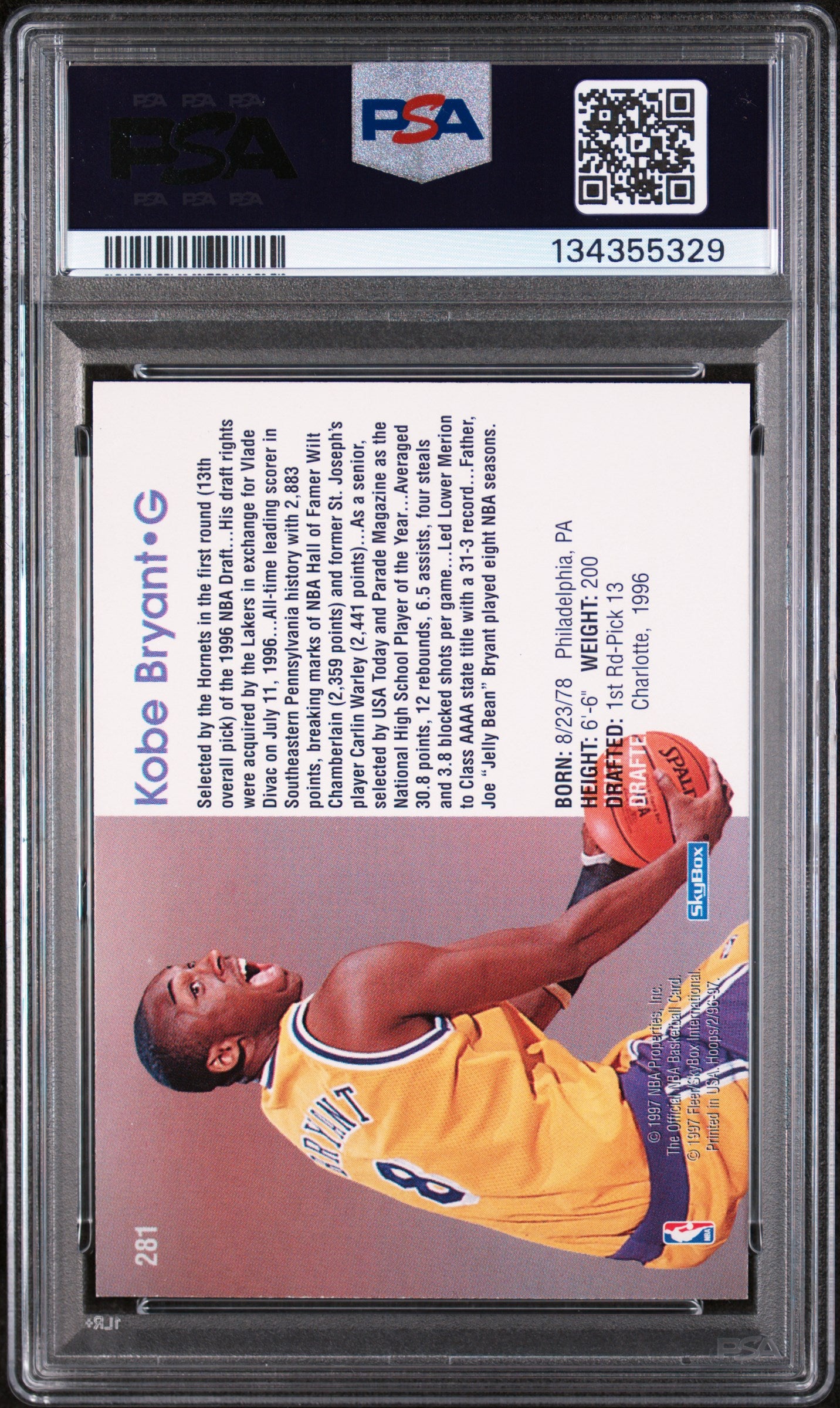 1996 Hoops #281 Kobe Bryant PSA 8