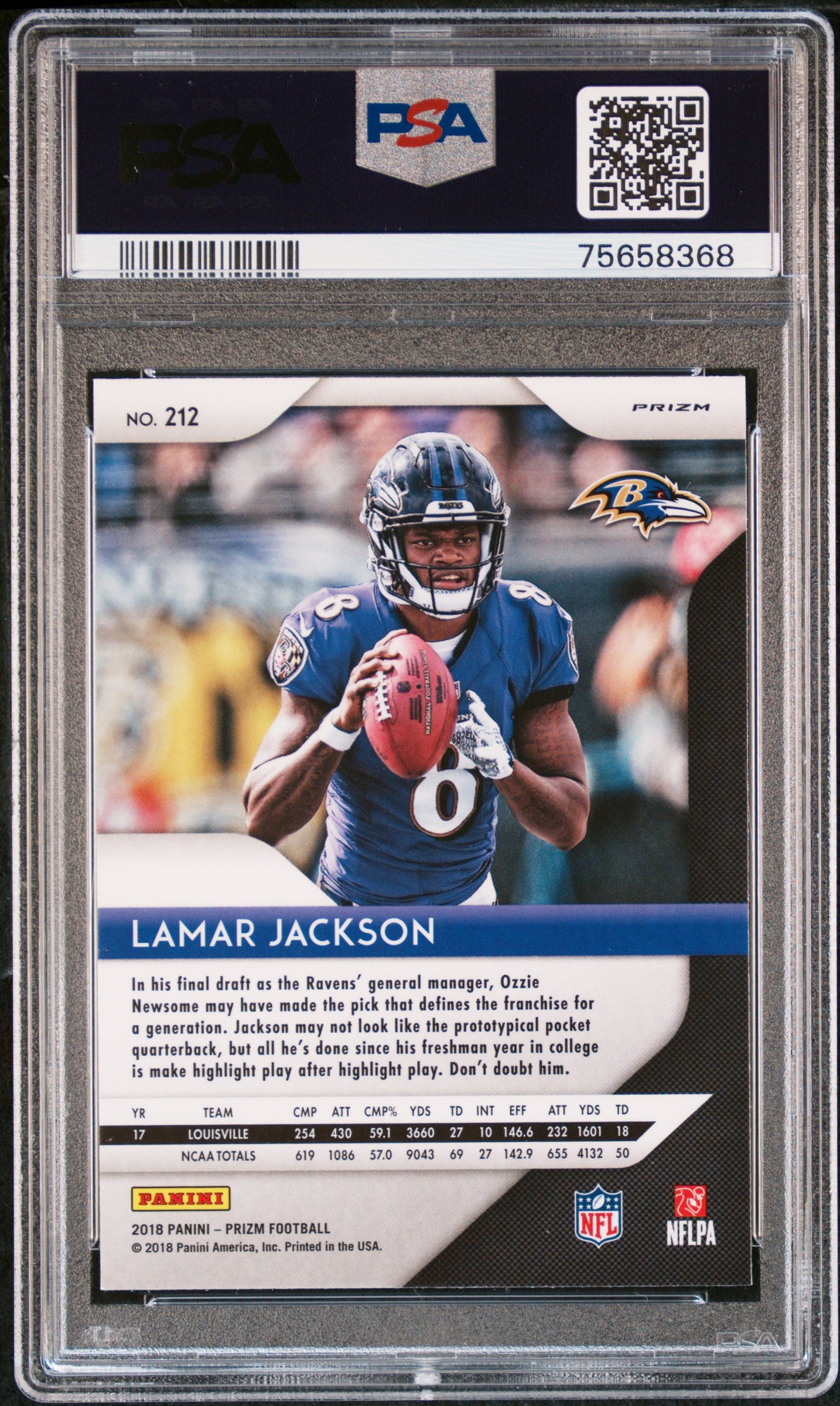 2018 Panini Prizm #212 Lamar Jackson Green Prizm PSA 9