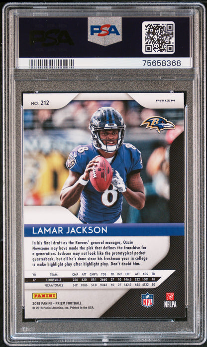 2018 Panini Prizm #212 Lamar Jackson Green Prizm PSA 9