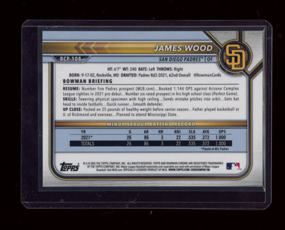 2022 Bowman #BCP-108 James Wood Chrome Prospects Aqua Refractors #/125