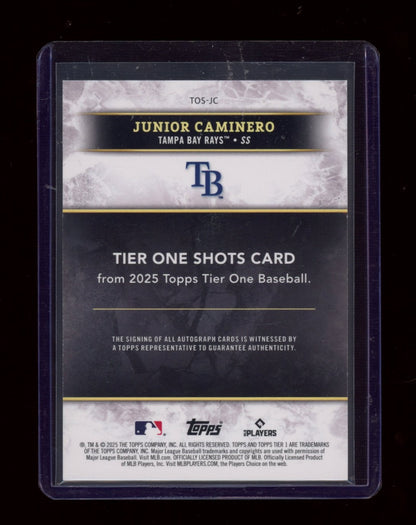 2025 Topps Tier One #TOS-JC Junior Caminero Tier One Shots Purple Auto /99