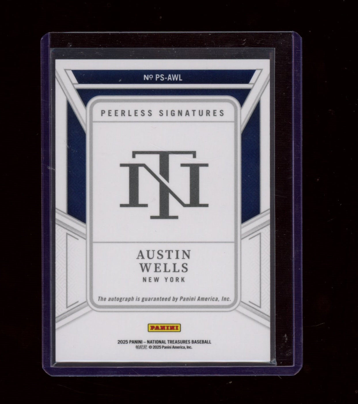 2025 Panini NT #PS-AWL Austin Wells Peerless Signatures Emerald #/5