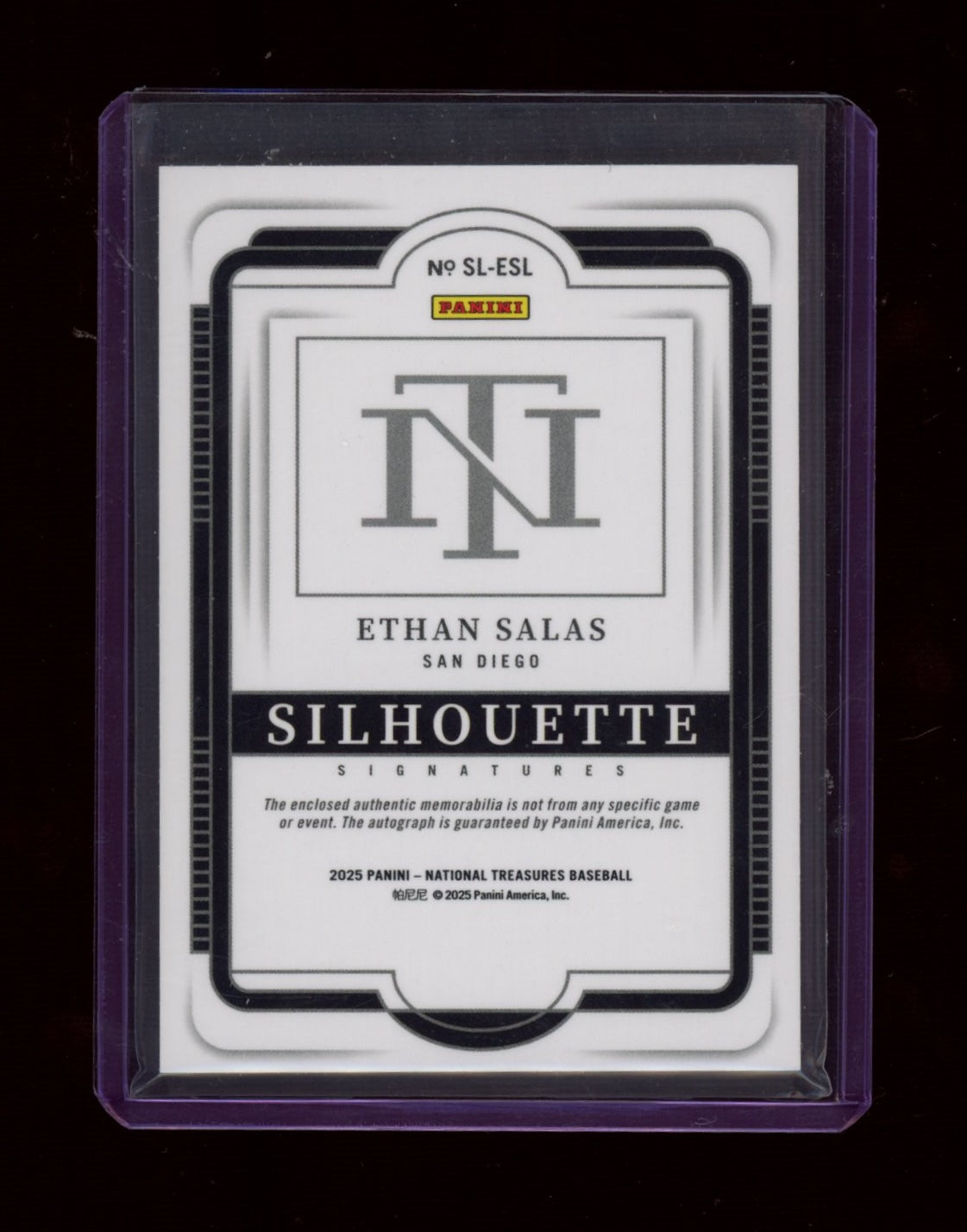 2025 Panini National Treasures #SL-ESS Ethan Salas Sig Emerald #/5