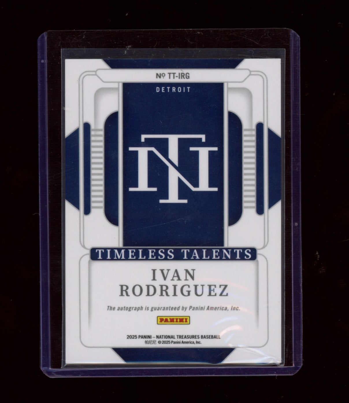 2025 Panini National Treasures #PT-IRG Ivan Rodriguez Holo Gold #/10