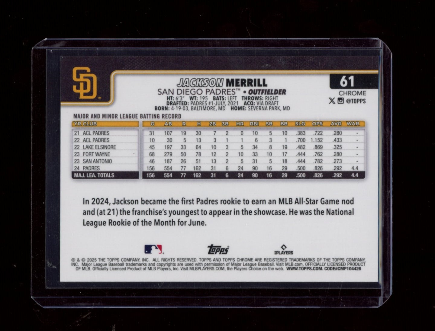 2025 Topps Chrome Sapphire Edition #61 Jackson Merrill Orange #/25