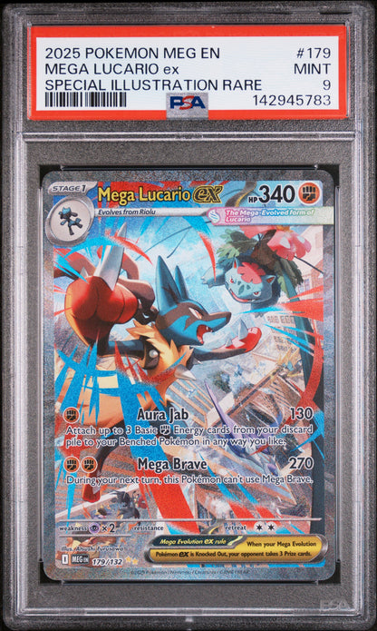 2025 Pokemon -Mega Evolution #179 Mega Lucario Ex SIR PSA 9