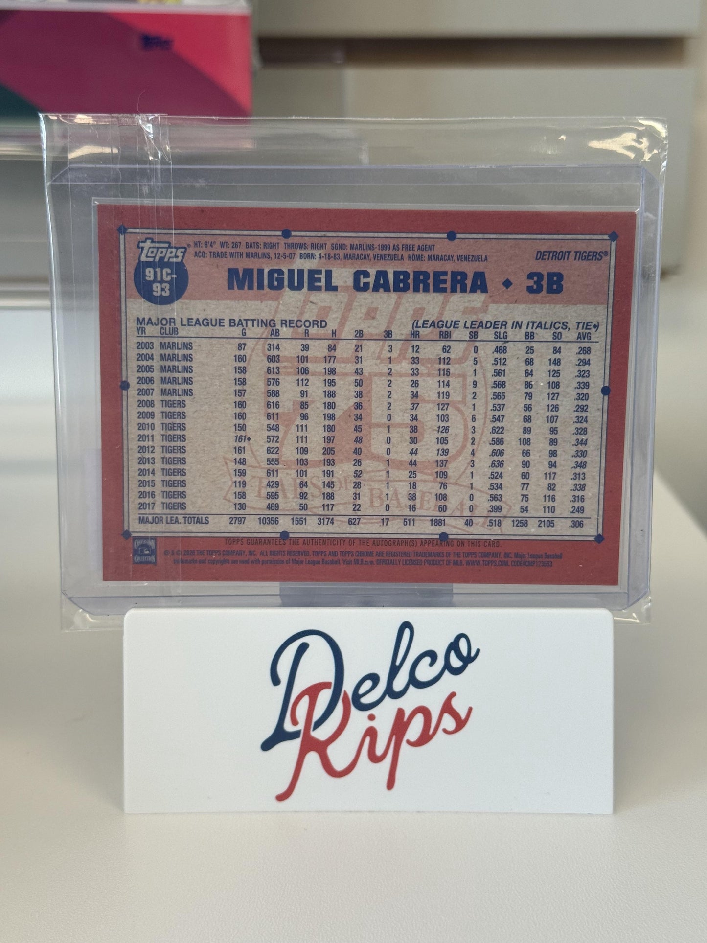 2026 Topps #91C-93 Miguel Cabrera 1991 Chrome Autographs Orange #/25