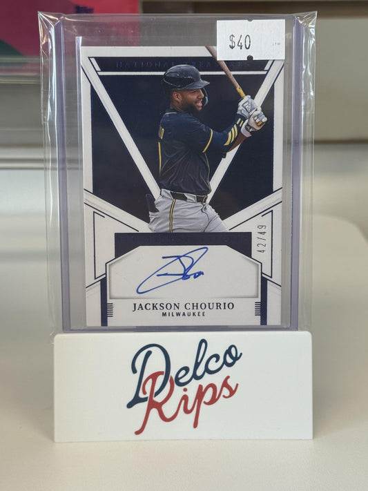 2025 National Treasures #PS-JCH Jackson Chourio Peerless Signatures Blue #/49