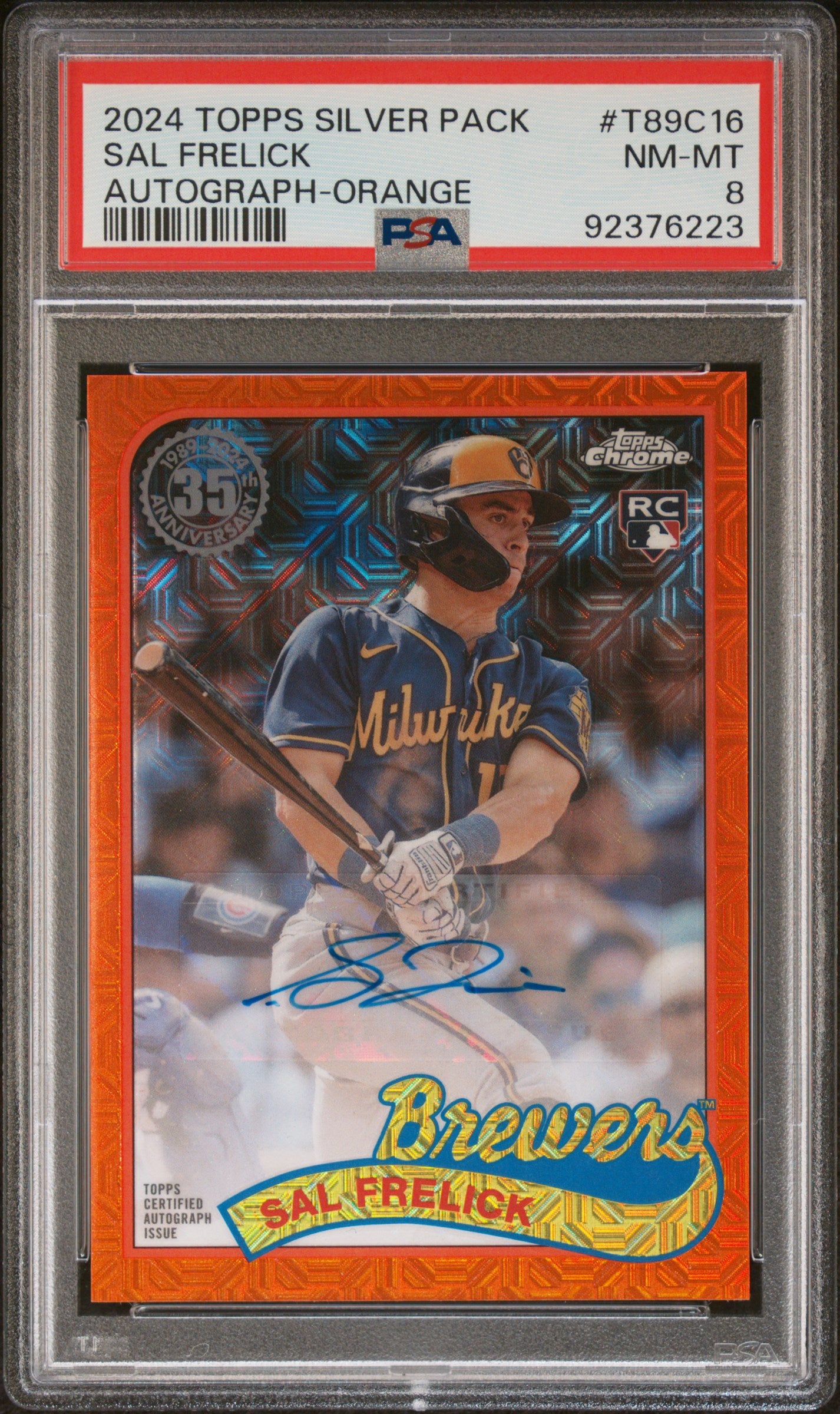 2024 Topps 1989 Chrome #T89C16 Sal Frelick Auto Orange /25 PSA 8