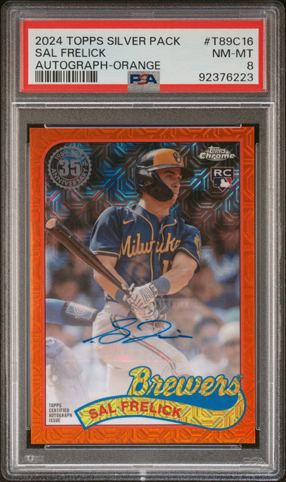 2024 Topps 1989 Chrome #T89C16 Sal Frelick Auto Orange /25 PSA 8