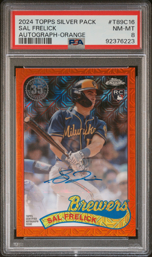 2024 Topps 1989 Chrome #T89C16 Sal Frelick Auto Orange /25 PSA 8
