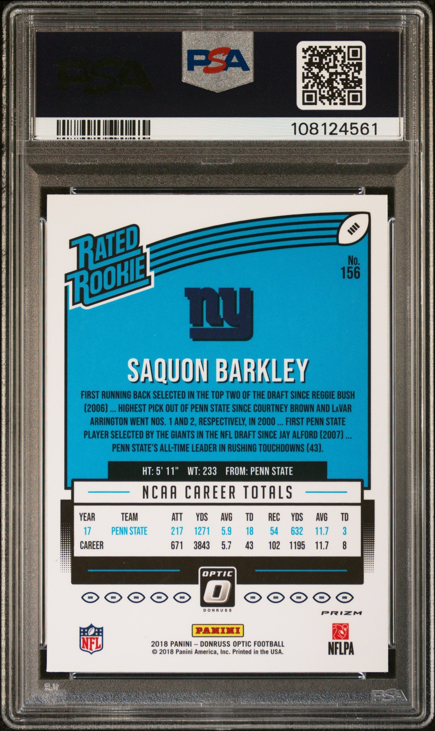 2018 Panini Donruss Optic #156 Saquon Barkley Pink PSA 9