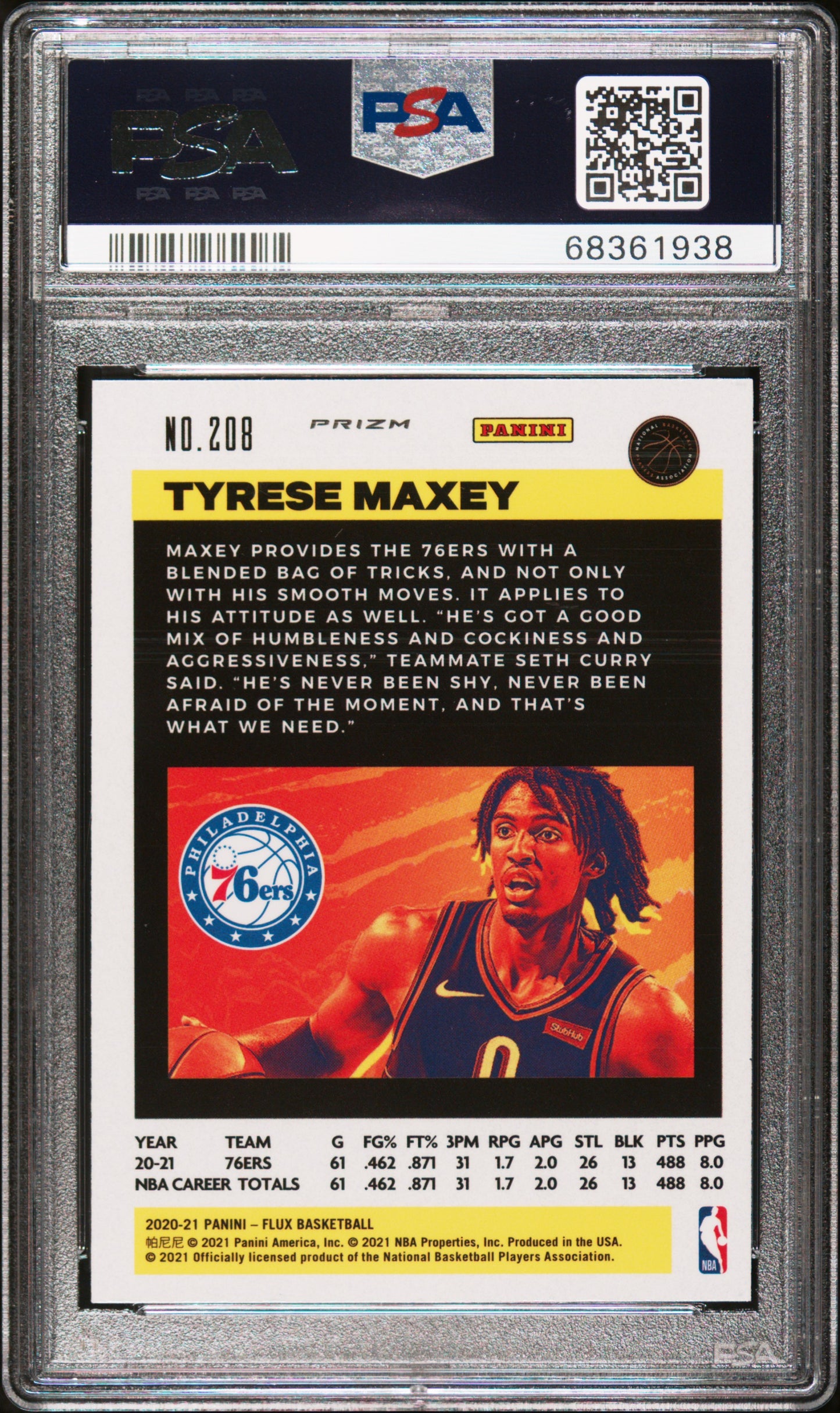 2020 Panini Flux #208 Tyrese Maxey Pulsar PSA 10