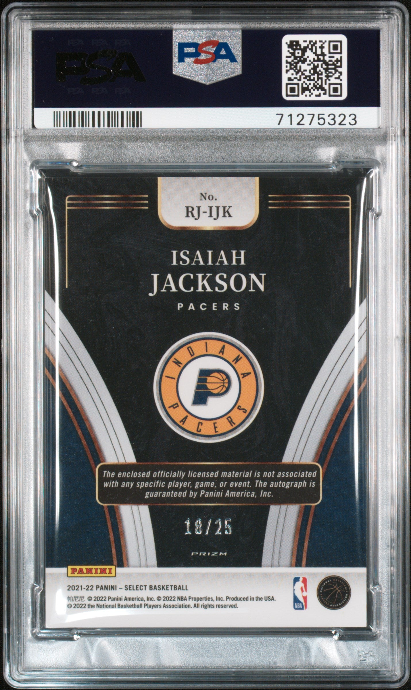 2021 Panini Select RPA  Isaiah Jackson RPA Tie-Dye /25  Prizm PSA 9