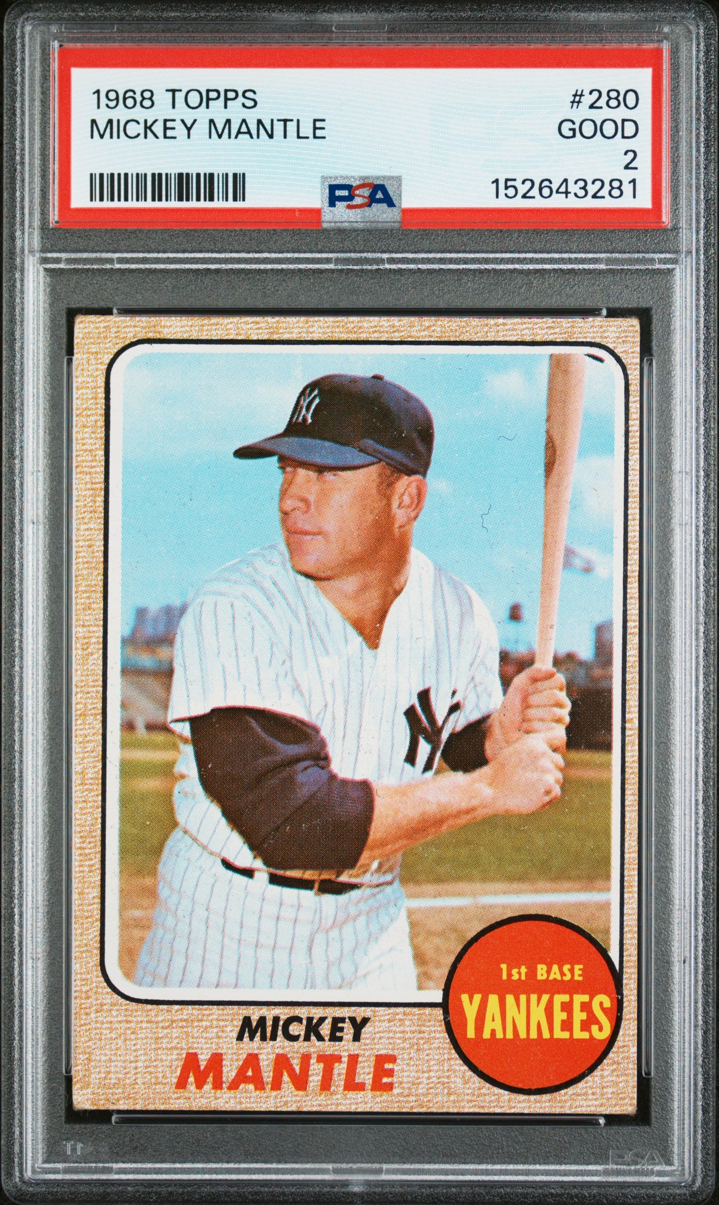 1968 Topps #280 Mickey Mantle PSA 2