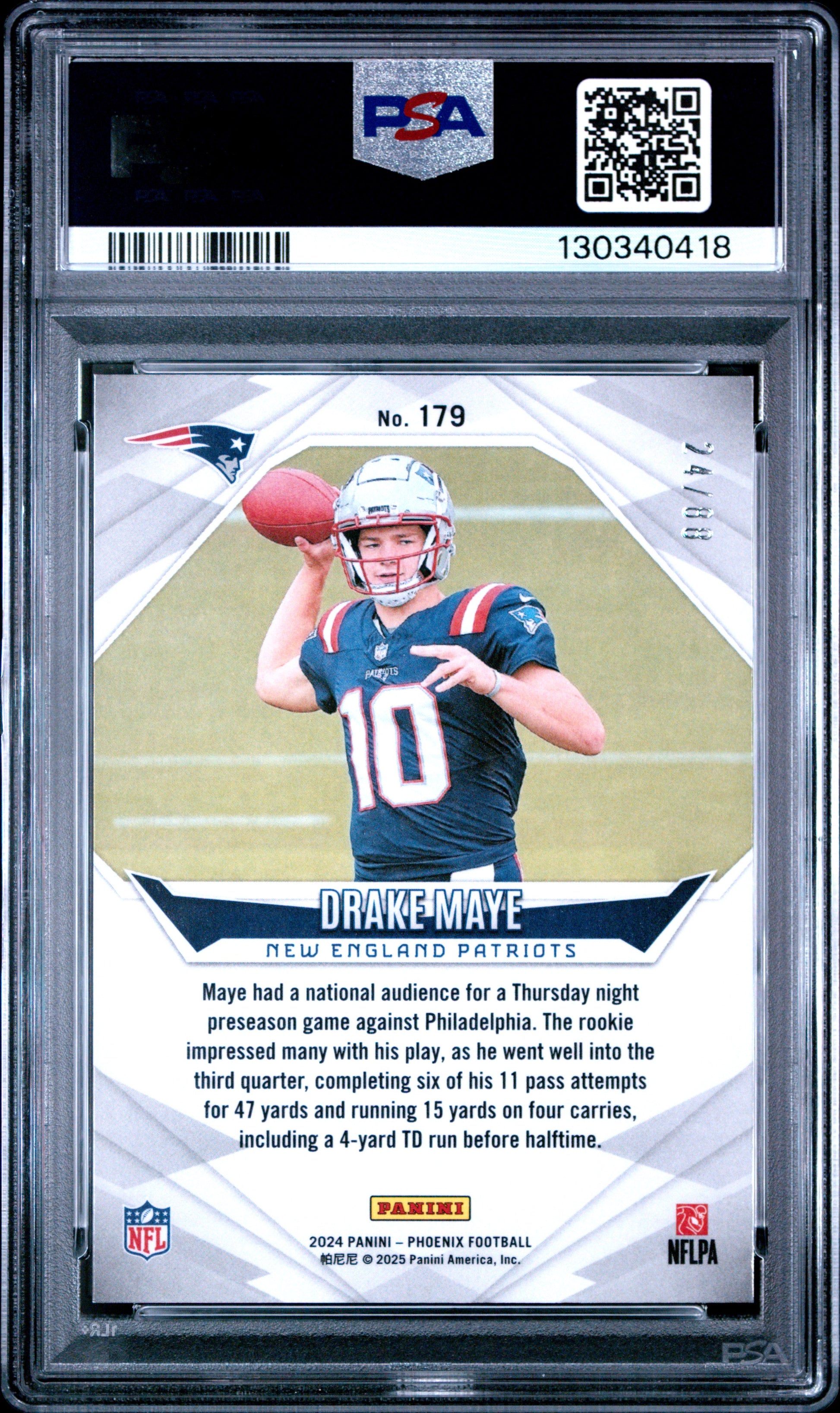 2024 Panini Phoenix #179 Drake Maye Pink Fade PSA 9