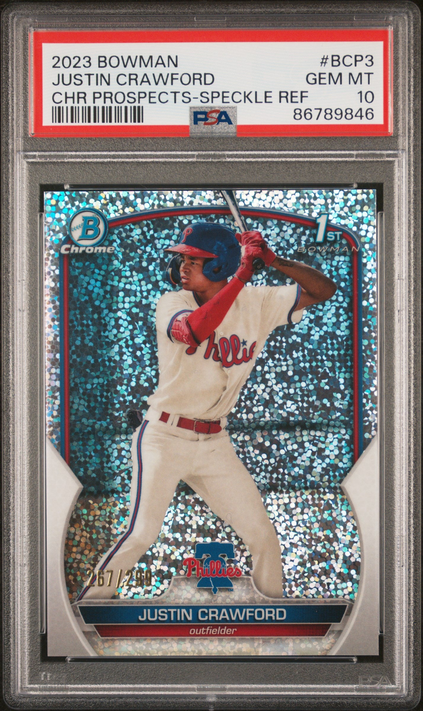 2023 Bowman Chrome Prospects #BCP3 Justin Crawford  Speckle Ref PSA 10