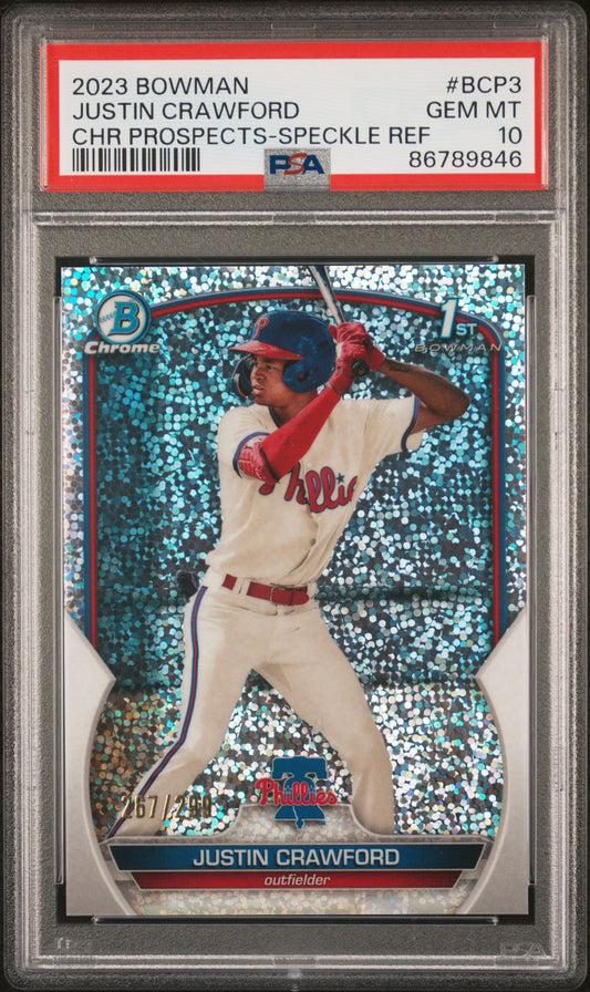 2023 Bowman Chrome Prospects #BCP3 Justin Crawford  Speckle Ref PSA 10