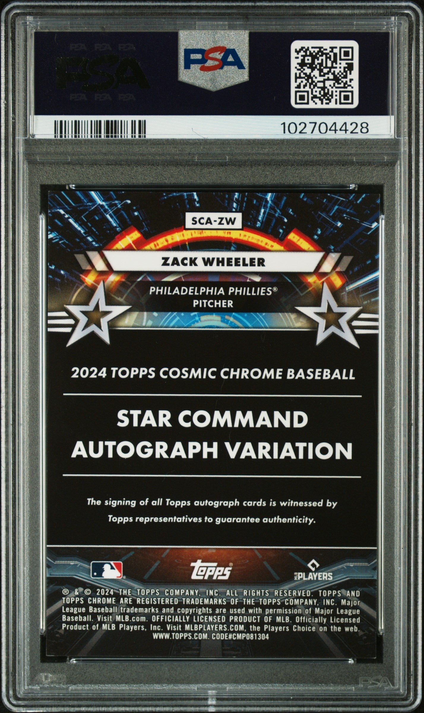 2024 Topps Cosmic Star Command AUTO #ZW Zack Wheeler Gold /50 PSA 10