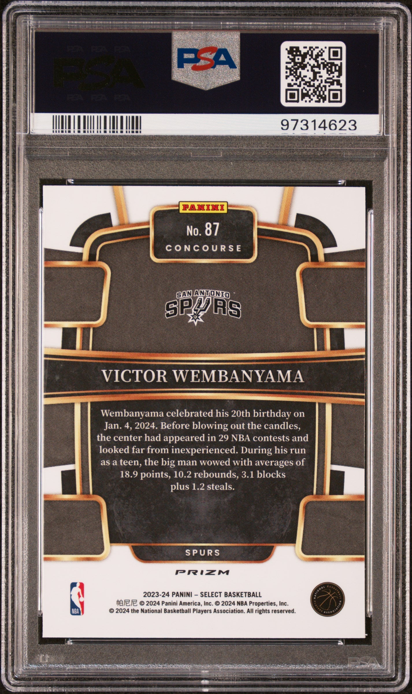 2023 Panini Select #87 Victor Wembanyama Orange Flash PSA 9