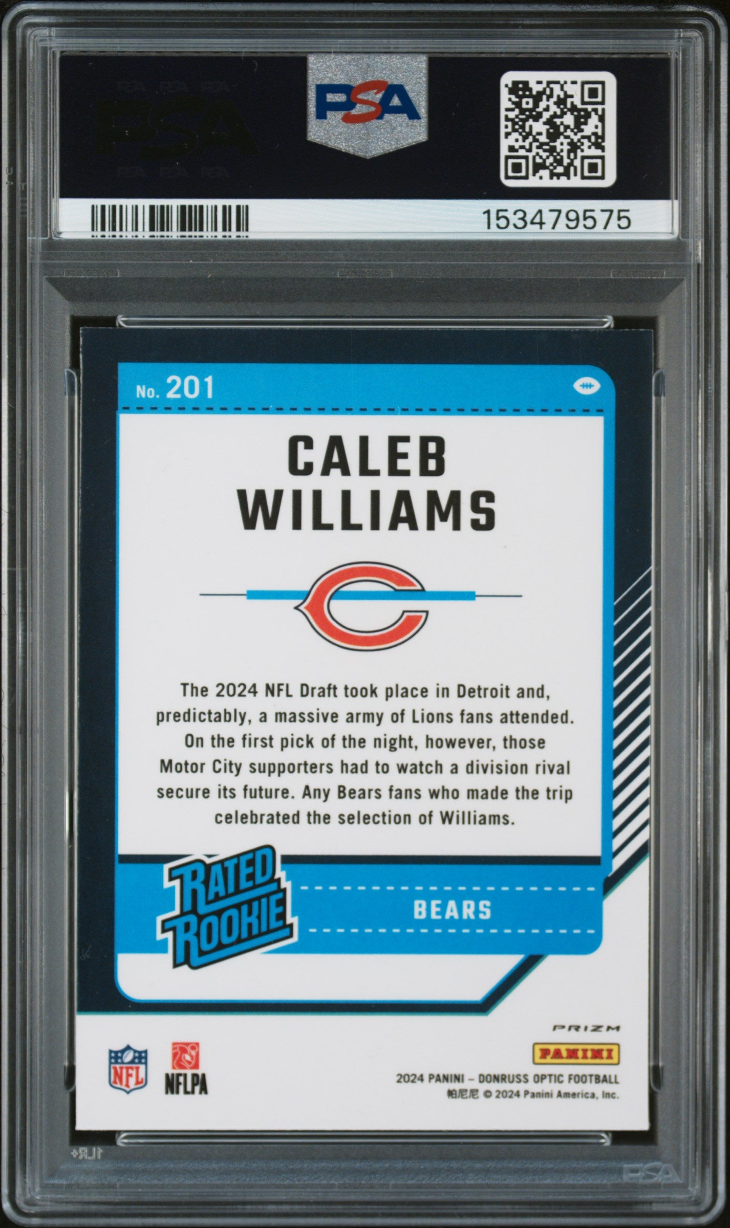 2024 Panini Donruss Optic #201 Caleb Williams Blue Glitter PSA 9
