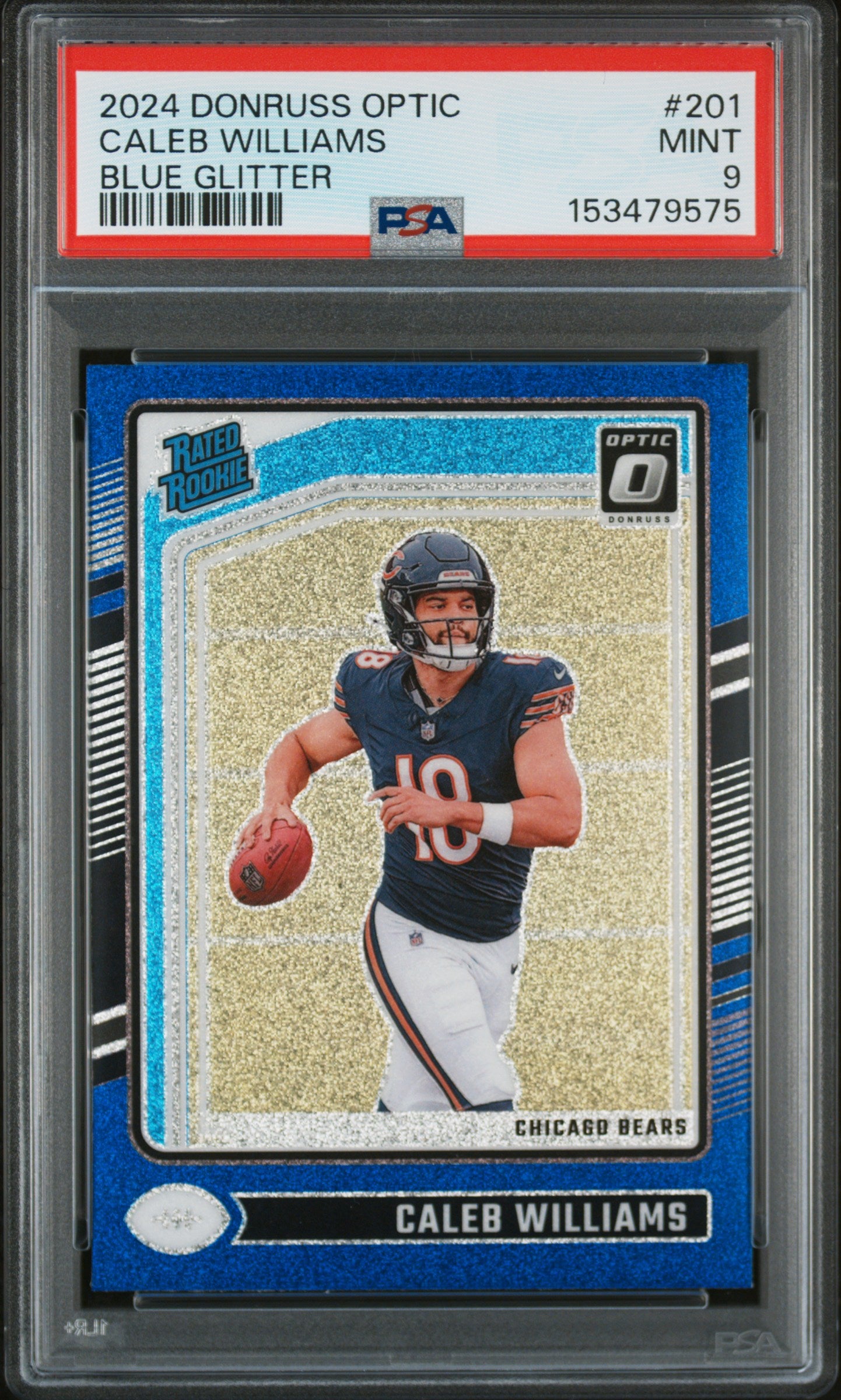 2024 Panini Donruss Optic #201 Caleb Williams Blue Glitter PSA 9