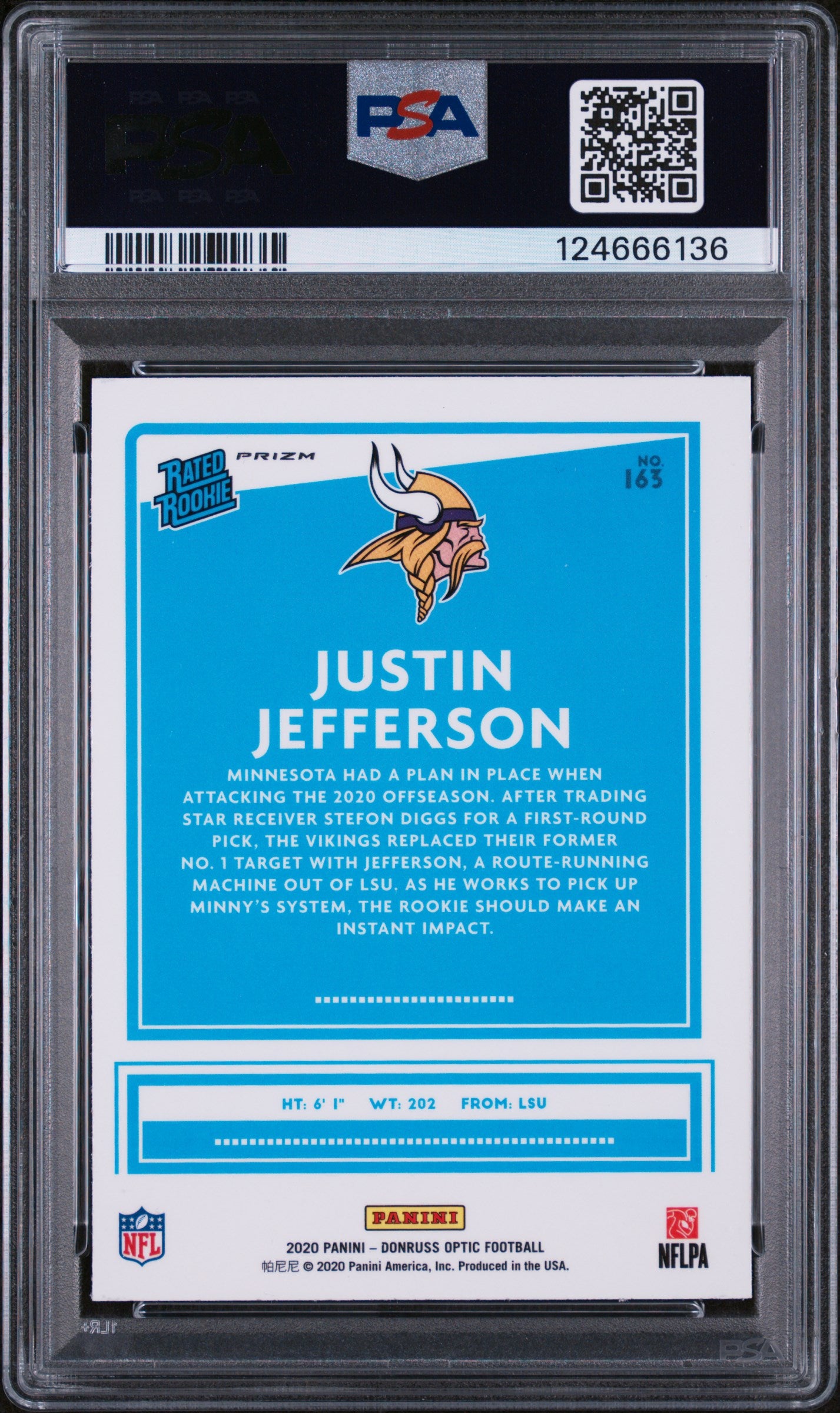 2020 Panini Donruss Optic #163 Justin Jefferson Blue Scope PSA 9