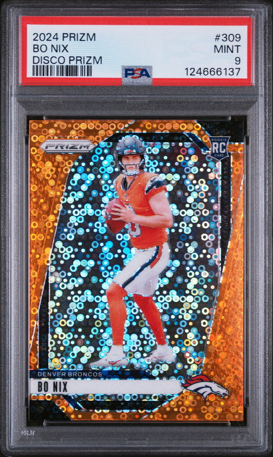 2024 Panini Prizm #309 Bo Nix Disco Prizm PSA 9