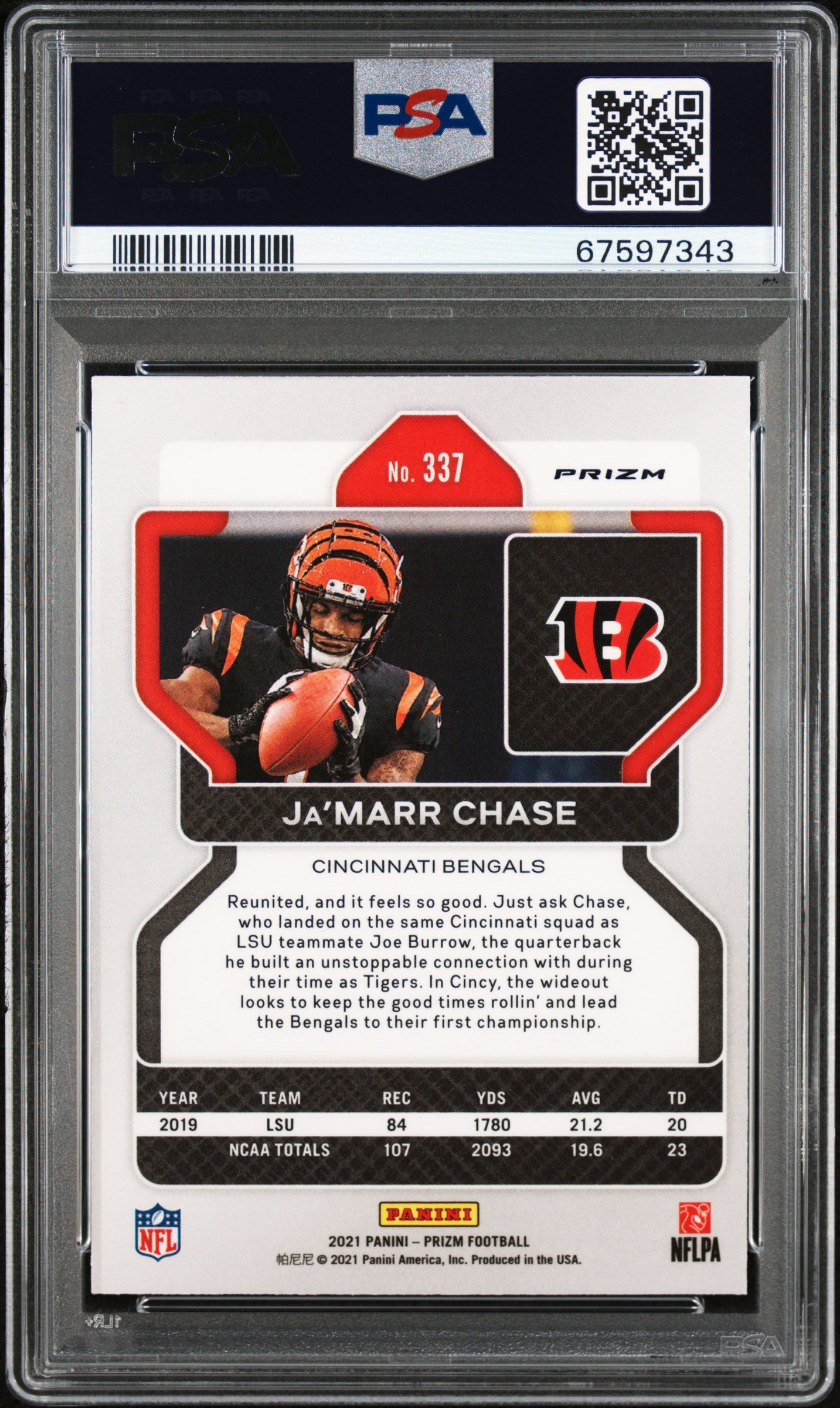2021 Panini Prizm #337 Ja’marr Chase Disco Prizm PSA 9