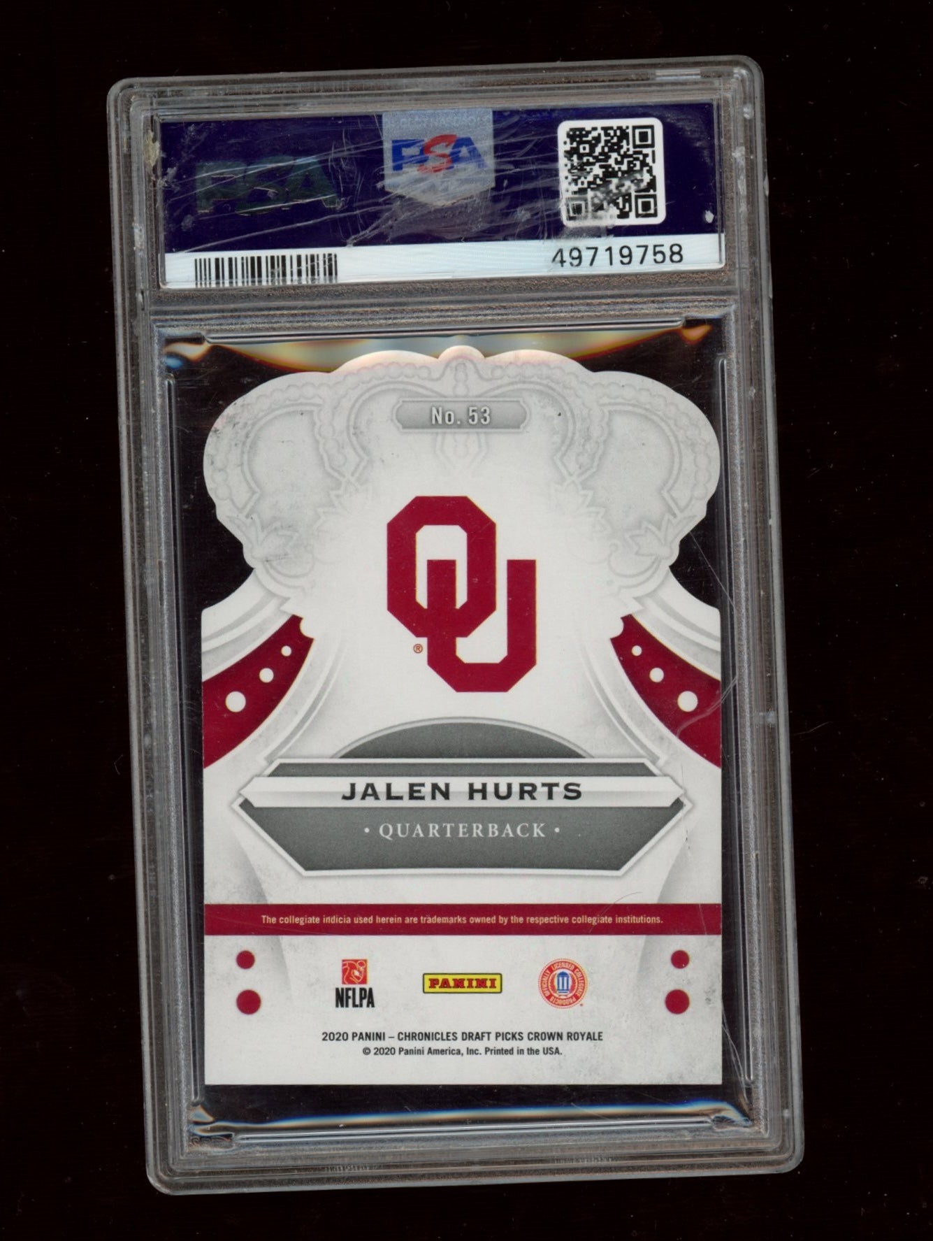 2020 Panini Chronicles DP Crown Royale #53 Jalen Hurts  PSA 10
