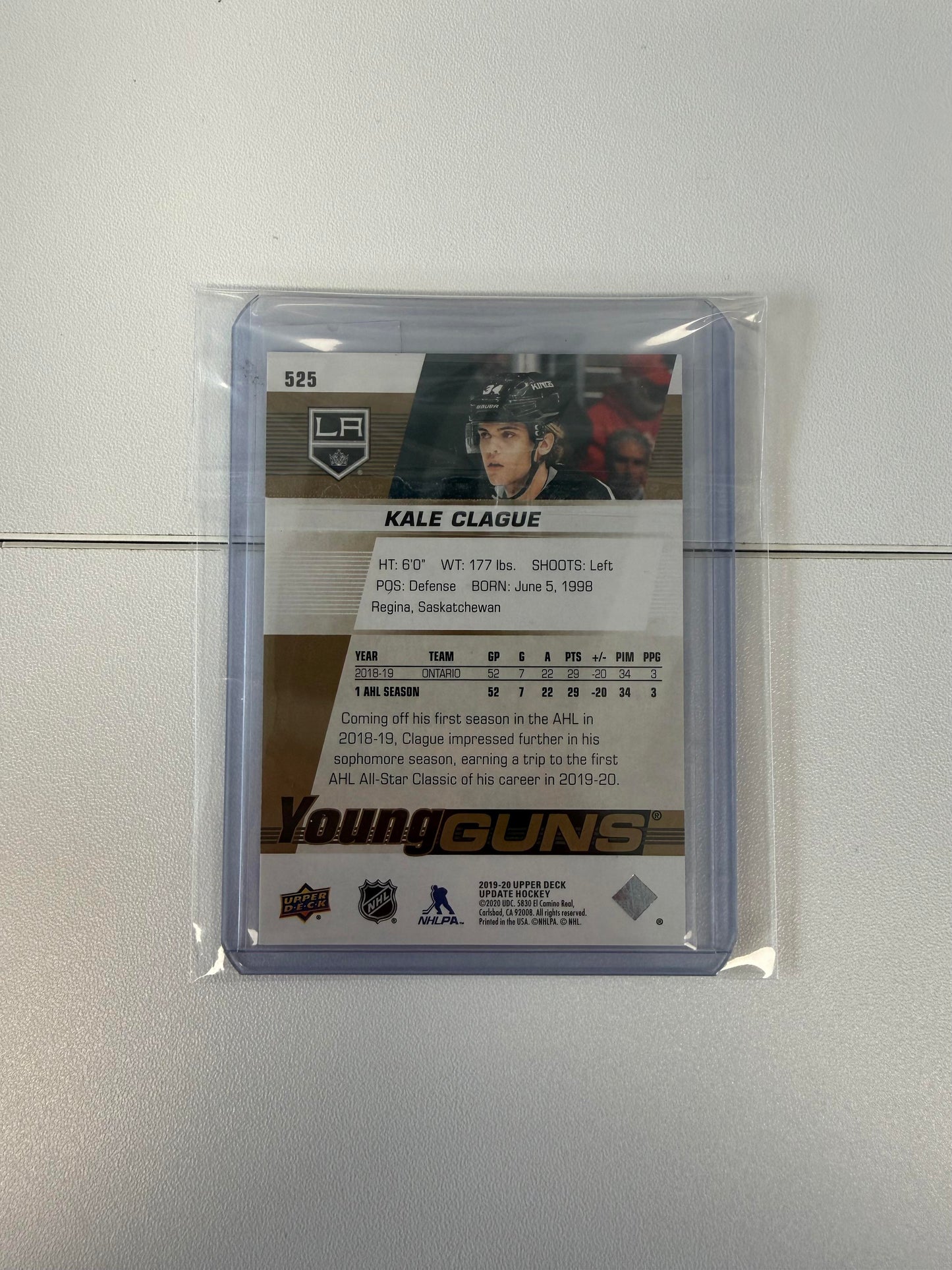 2019-20 SP Authentic #525 Kale Clague 2019-20 UD update High Gloss #/10