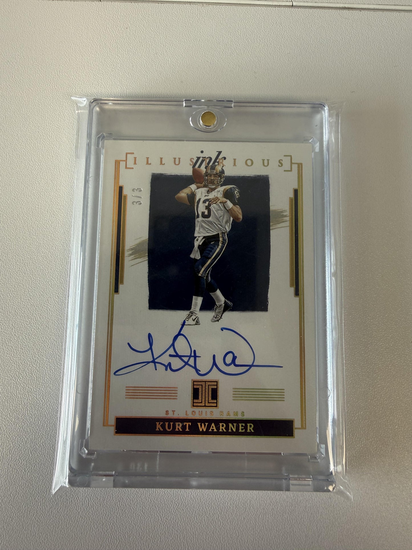 2022 Panini Impeccable #INK-KWA Kurt Warner Illustrious Ink Gold #/3