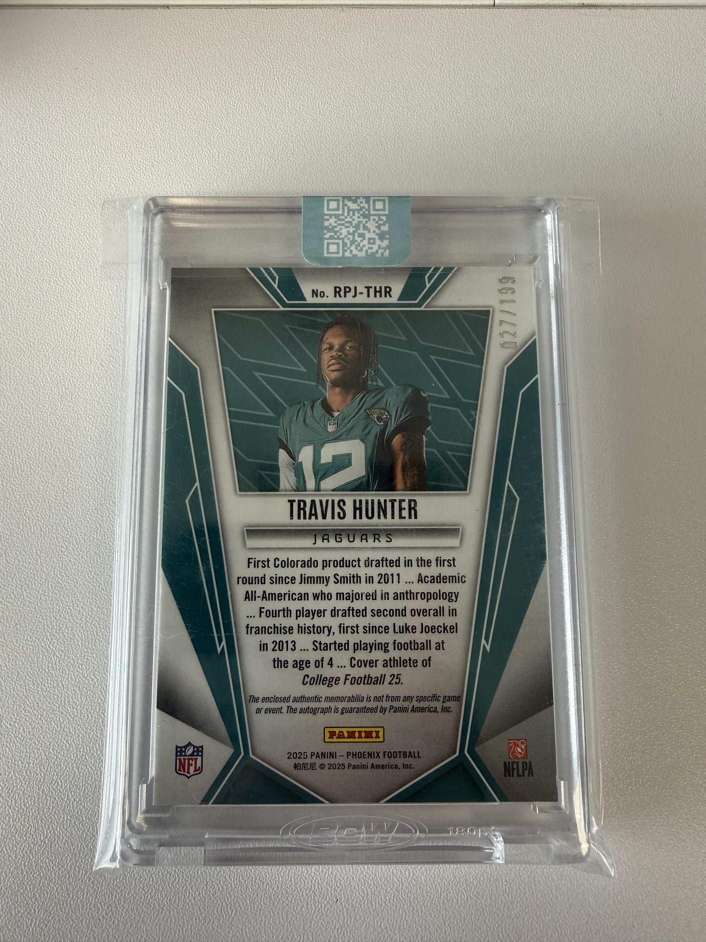 2025 Panini Phoenix #RPJ-THR Travis Hunter RPA Bronze Pandora Prizm #/199
