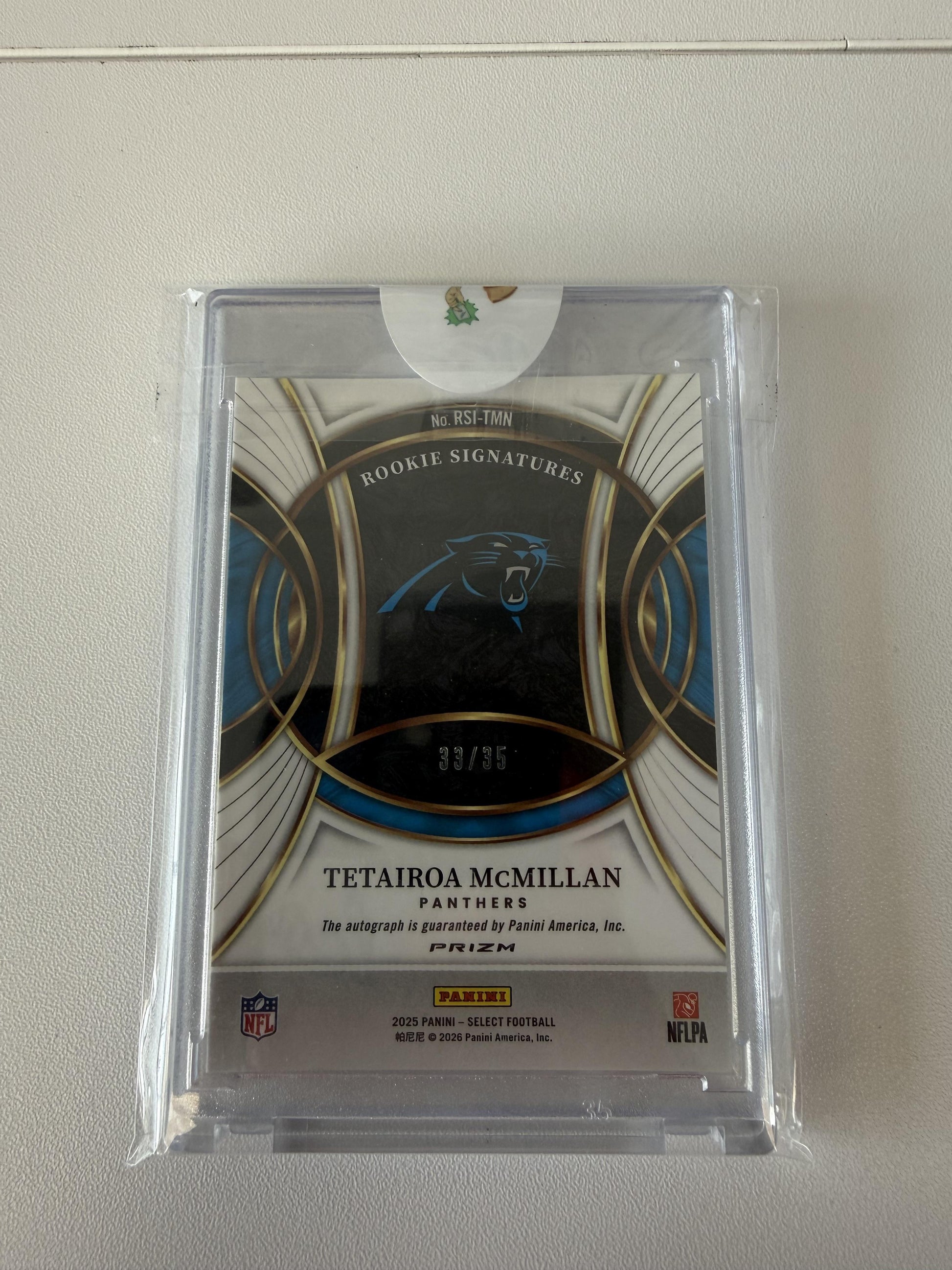 2025 Panini Select #RSI-TMN Tetairoa McMillan Rookie Signatures White Prizm #/35