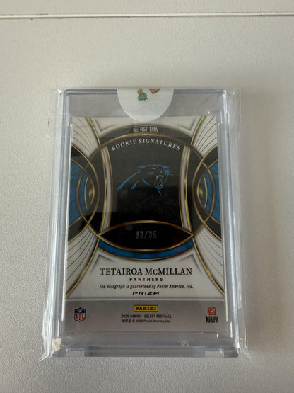 2025 Panini Select #RSI-TMN Tetairoa McMillan Rookie Signatures White Prizm #/35