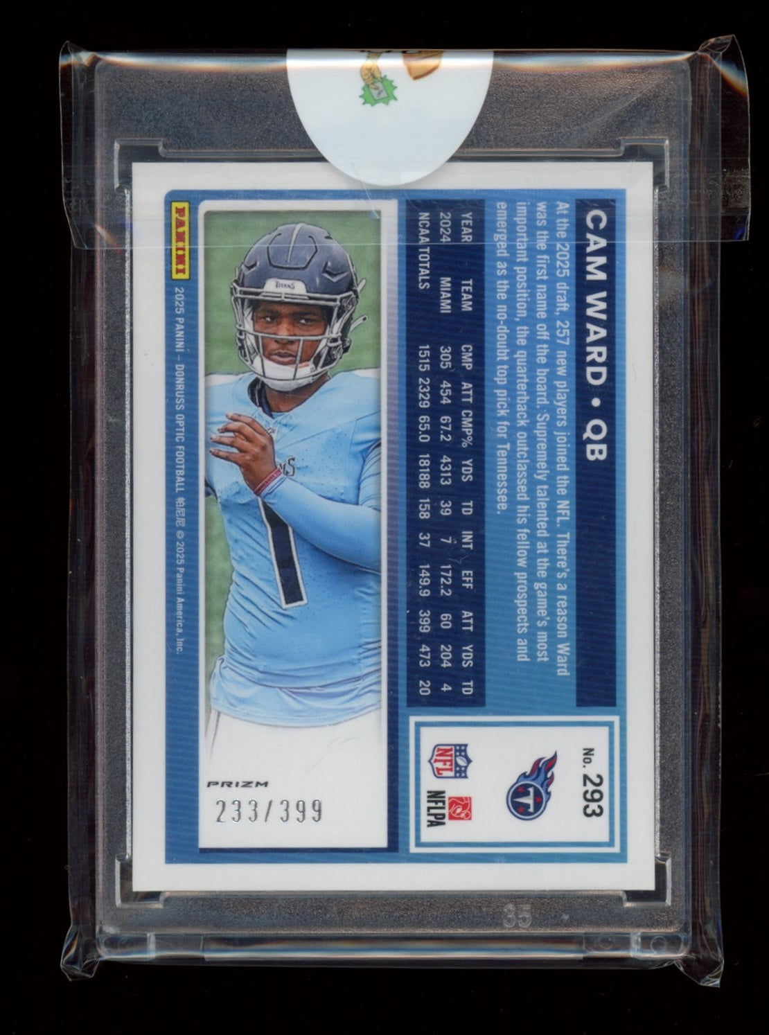 2025 Donruss Optic #293 Cam Ward Neon Blue #/399