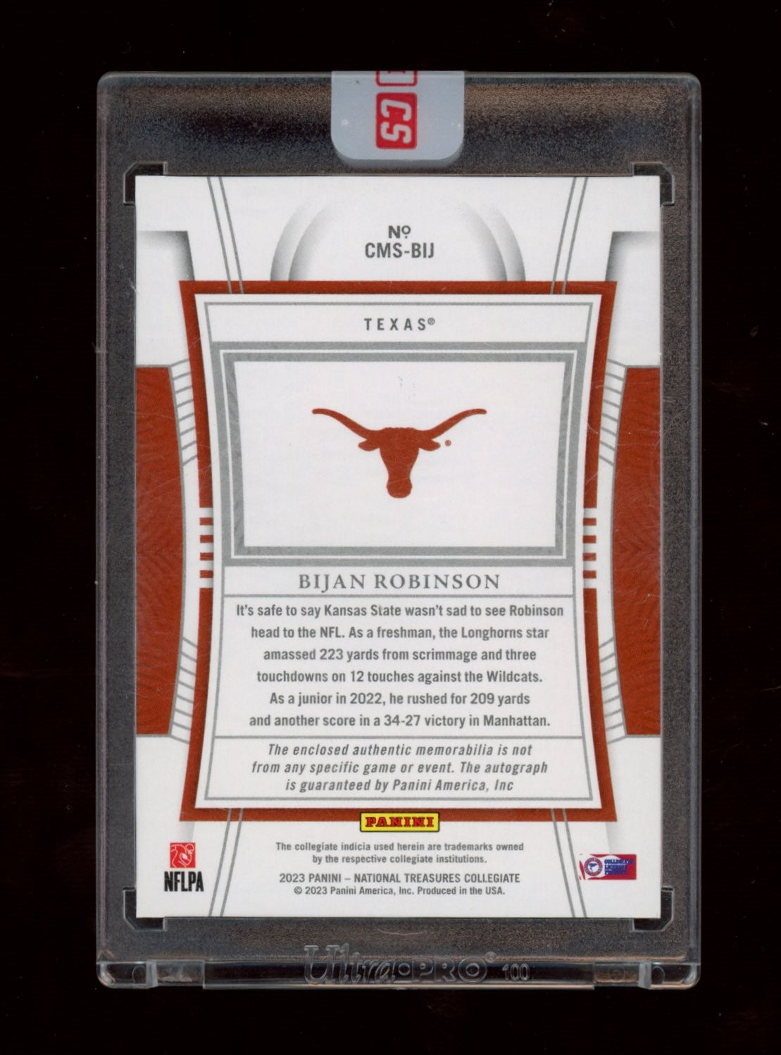 2023 Panini NT Collegiate #CMS-BIJ Bijan Robinson Blue #/49