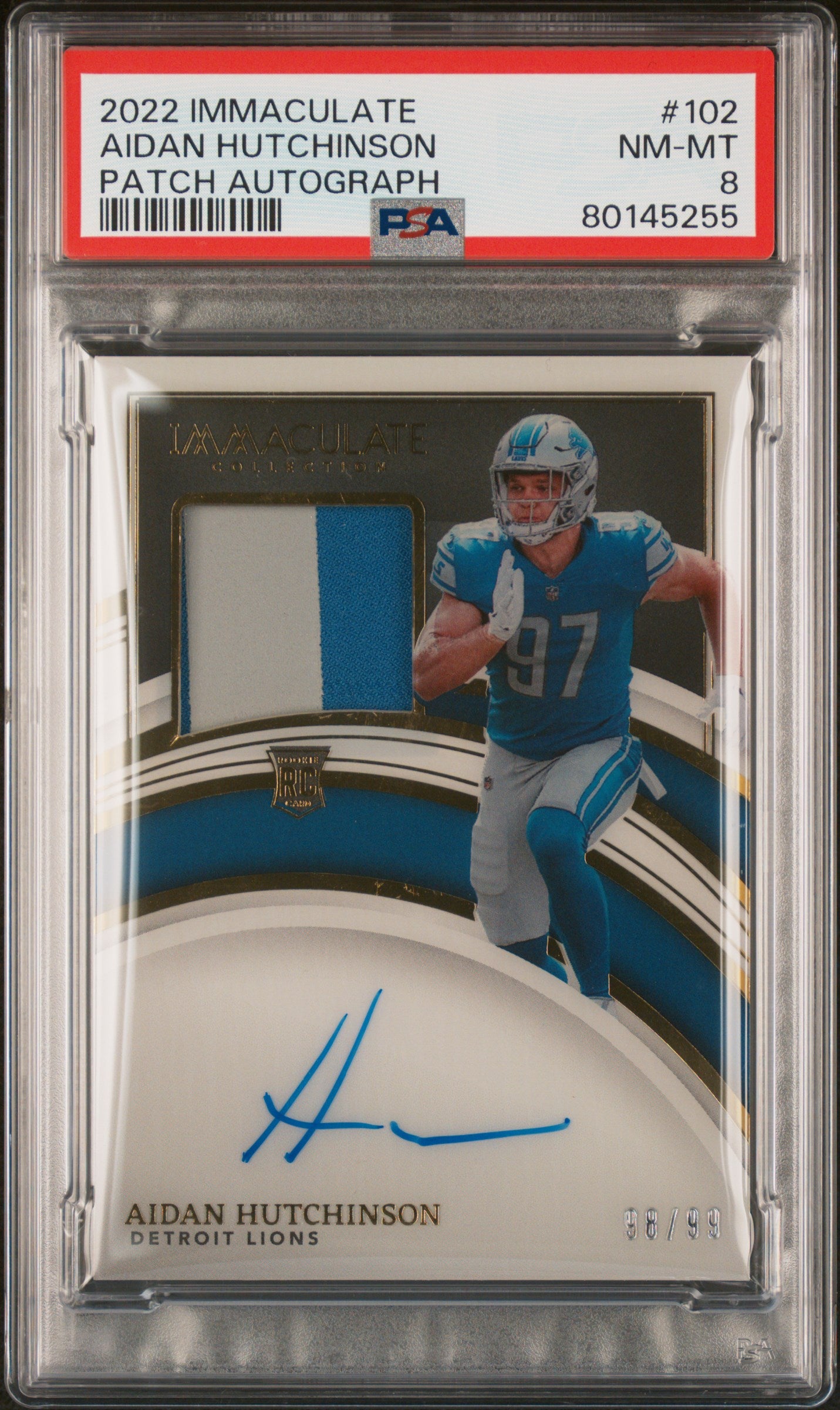 2022 Panini Immaculate Collection #102 Aidan Hutchinson Patch Autograph PSA 8