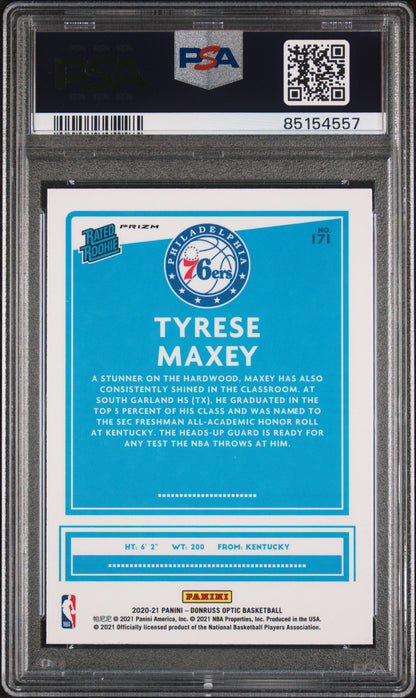 2020 Panini Donruss Optic #171 Tyrese Maxey Blue Velocity PSA 10