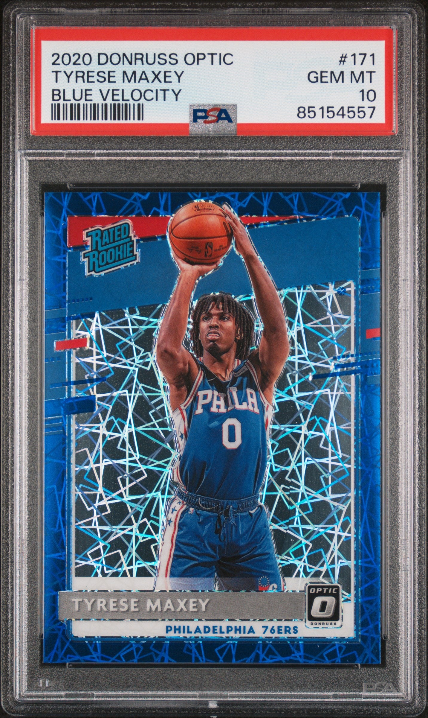 2020 Panini Donruss Optic #171 Tyrese Maxey Blue Velocity PSA 10
